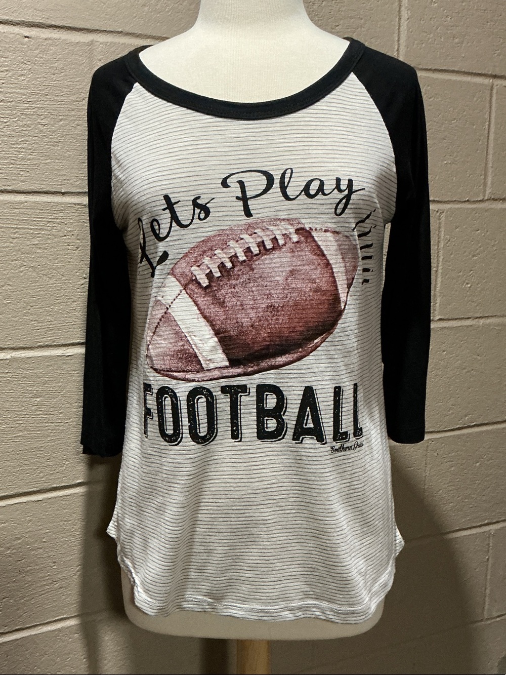 Southern Grace Black & White Raglan 'Let's Play Football' Tee